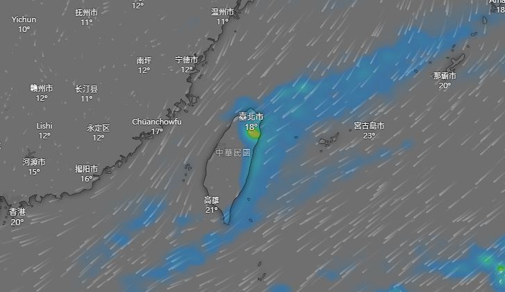 下週一起東北季風增強，迎風面有水氣。（圖／翻攝自Windy.com）