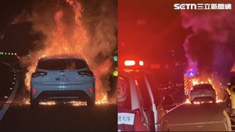 駭人畫面曝！國道火燒車…引擎室炸出烈焰