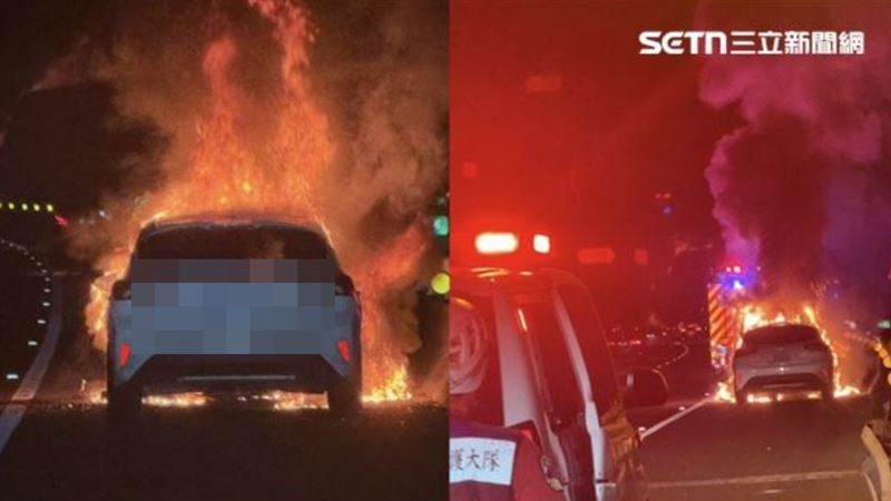 駭人畫面曝！國道火燒車…引擎室炸出烈焰