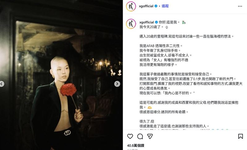 COCONA在6日迎來20歲生日,也選在這天透過官方社群公開多年以來的真實身分。(圖/翻攝自XG IG)