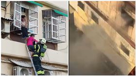 桃園月子餐中央廚房突竄火舌，現場濃煙竄天，消防拉水線灌救。（圖／翻攝我是中壢人）