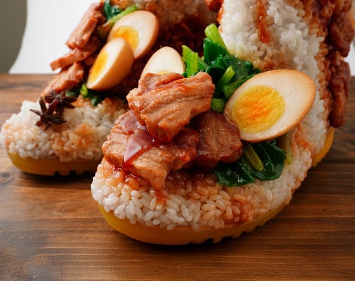 靴子上的滷肉、青菜、溏心蛋與八角,看起來十分逼真。(圖/翻攝自日本樂天市場官網)