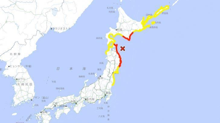 日本青森縣東海岸發生大地震，日本氣象廳發布海嘯警報。（圖／翻攝自日本氣象廳）