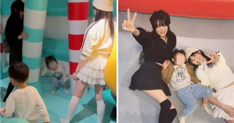 本刊讀者捕捉到吳心緹(白衣)、插畫家蓋彼(黑衣)與范姜彥豐的女兒粿醬開心玩(左圖),事後她也PO文跟粉絲分享。(圖/讀者提供、翻攝自吳心緹IG)