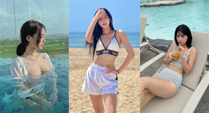 李素敏（左起）、睦那京、崔洪邏泳裝辣照釋出。（圖／翻攝自IG @neck_na_a／_s._.s_0／eluhwa）