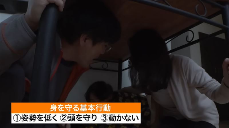 內閣府提出地震當下能採取的緊急避難方式。（圖／翻攝自日本內閣府）