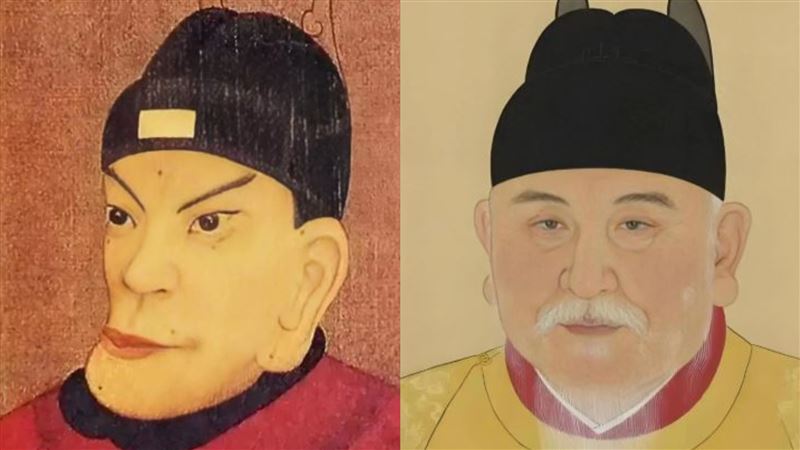 從「鞋拔子臉」（左）到「帥大叔」（右）：近日，朱元璋課本畫像成為網路熱議焦點。（圖／翻攝自微博）
