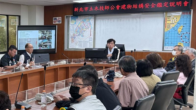 板橋氣爆大樓結構損毀，新北土木技師公會受託針對大樓進行結構安全鑑定。（圖／工務局提供）