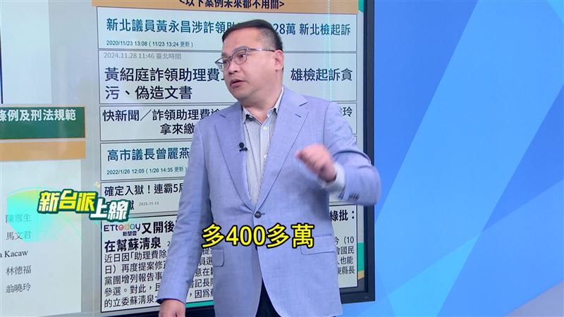 王義川估算,如果助理費由議員統籌分配,多四百多萬元。(圖/新台派上線)