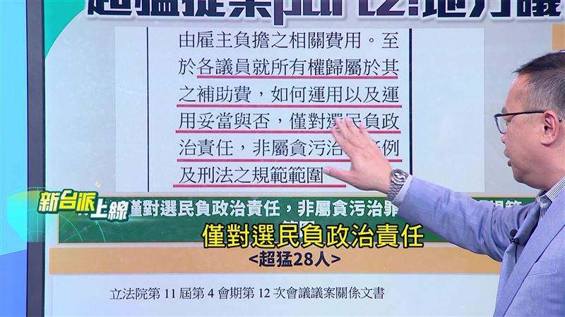 助理費除罪化提案寫到,費用如何使用不受《貪汙治罪條例》及《刑法》規範,僅對選民負責。(圖/新台派上線)