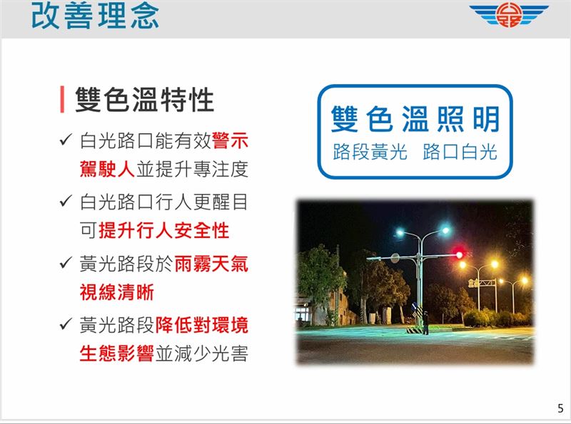 路口雙色溫路燈照明改善。（圖／交通部提供）