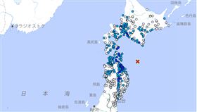 日本青森縣東方外海今天晚間11時52分（台北時間10時52分）發生規模5.9地震。（圖／日本氣象廳）