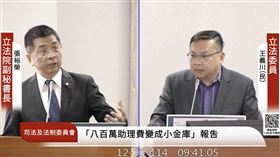 立委王義川（右）質詢立法院副秘書長張裕榮（左）。（圖／翻攝自國會頻道） 