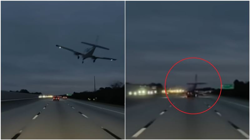 美國佛羅里達州飛機引擎故障急墜,高速公路俯衝撞轎車。(圖/翻攝自YouTube)