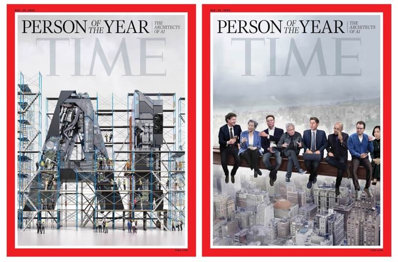 美國「時代雜誌」11日公布2025年年度風雲人物，由人工智慧（AI）的設計師們獲得殊榮。（圖取自x.com/TIME）