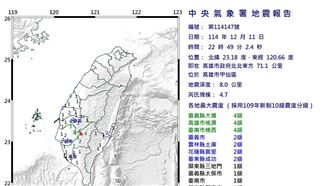 新／22：49高雄規模4.7地震　9縣市有感