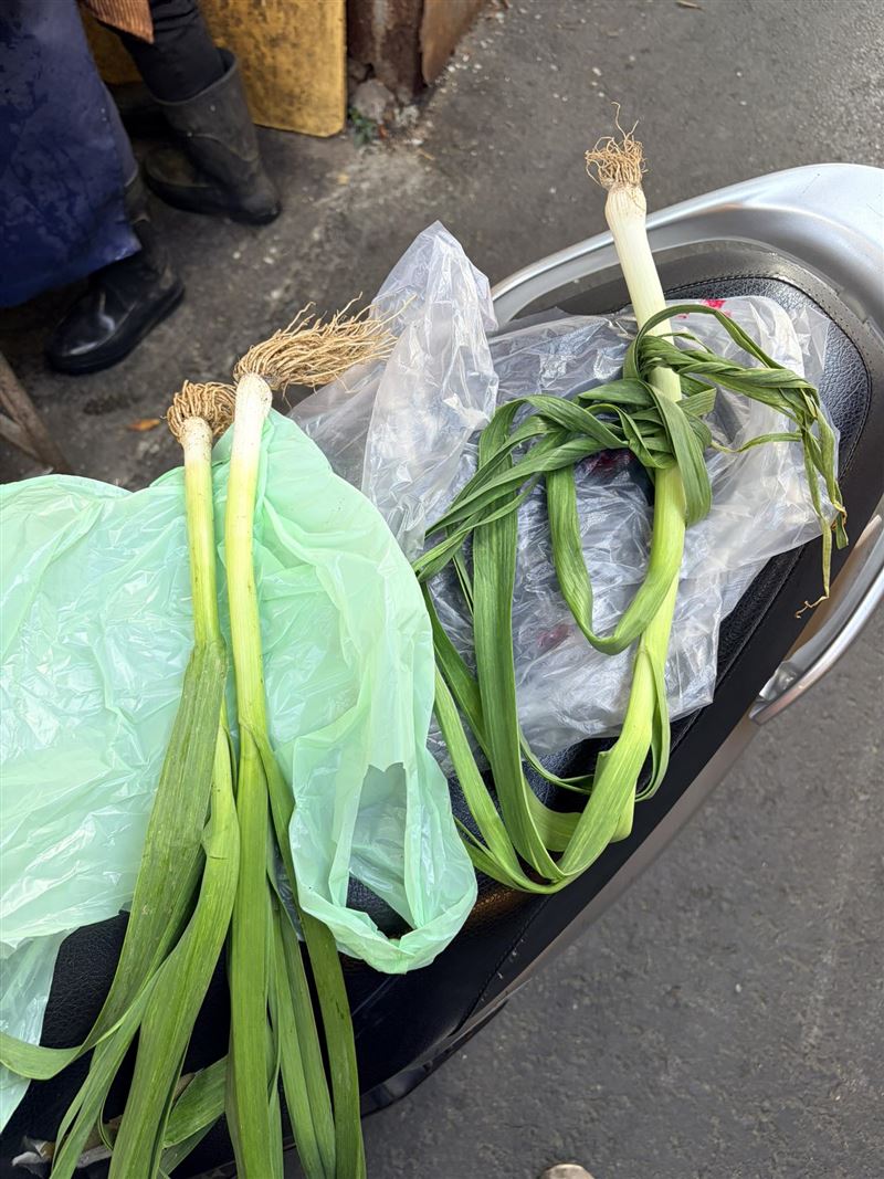 彰化女子在市場買到一斤230元的青蒜（右）。（圖／翻攝自彰化人大小事臉書）