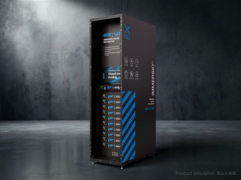 行競科技BBx800浸沒式冷卻800V高壓直流備援電池模組與電源機架採用IMMERSIO&trade;全浸沒式冷卻技術