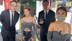 朱學恒出獄後馬上拜訪台中大甲地瓜球攤，與辣妹老闆娘Bella合照時雙手放在後方，網友熱議「兩隻手變乖巧了。」（圖／翻攝自Bella Threads、萬事通事務所YouTube）