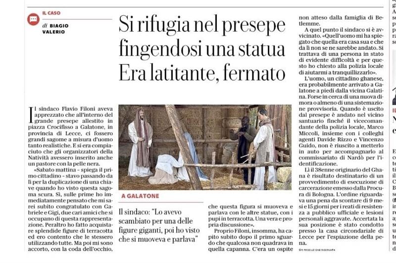 義大利一名通緝犯躲在耶穌降生的聖誕布景。（圖／翻攝自臉書）