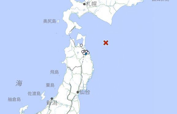 青森規模7.5強震後,到了13日中午,周遭區域還是有規模4.2的地震發生。(圖/翻攝自日本氣象廳)