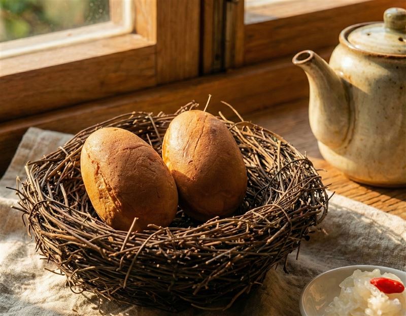協興生食等級土雞蛋擠進蔡萬興酒釀內餡,淡淡酒香又帶有酸甜滋味 。(圖/品牌業者提供)