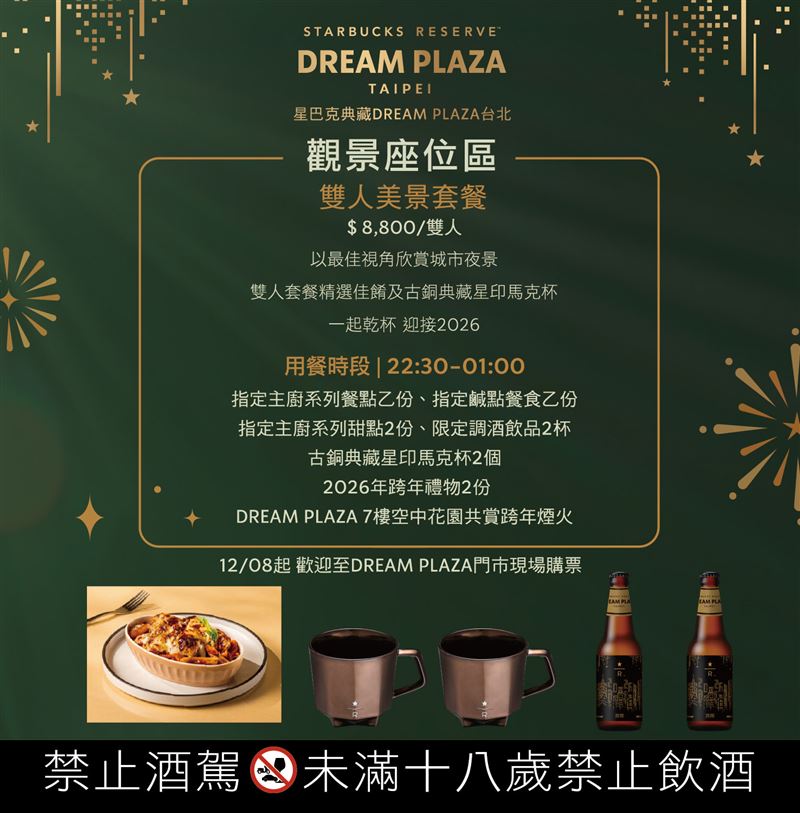 觀景座位區推出「雙人美景套餐」,以絕佳視角欣賞城市夜景,為跨年夜打造最浪漫的倒數氛圍。(圖/品牌業者提供)