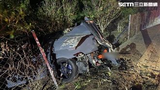 看夜景撞樹插邊坡！車體全毀2男奇蹟生還