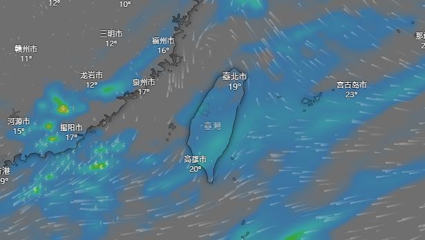 週末台灣附近受槽前不穩定環境影響,水氣有增多的趨勢。(圖/翻攝自Windy.com)