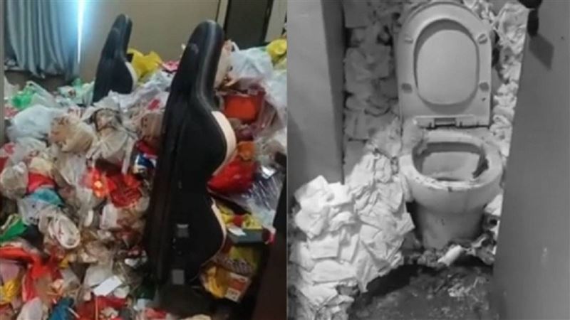 大陸吉林省長春市一間電競酒店有一名住了1年多的男顧客，退房後才發現他把房間弄成垃圾場。（圖／翻攝自微博／百姓關注）