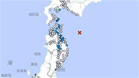 青森外海再度發生地震，多個地區都有感。（圖／翻攝自日本氣象廳）