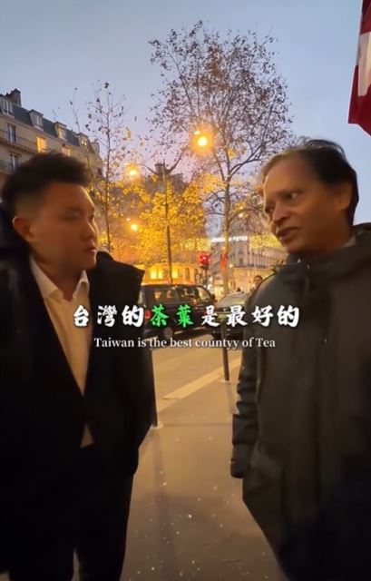 謝忠霖和國外友人聊天，世界公認台灣茶品質最好。（圖／翻攝自Threads @juxin_tea）