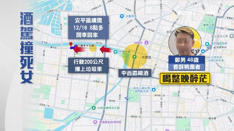 肇事鄭姓駕駛先到中西區喝酒，接著到安平區續攤