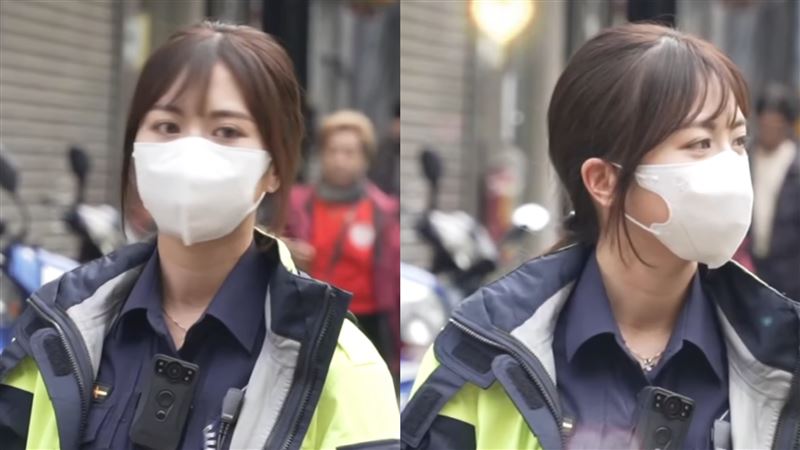 一名女警在青山王祭值勤被捕捉，濃眉大眼引熱議。（圖／翻攝自《蔡淘貴跑廟會》臉書粉專）