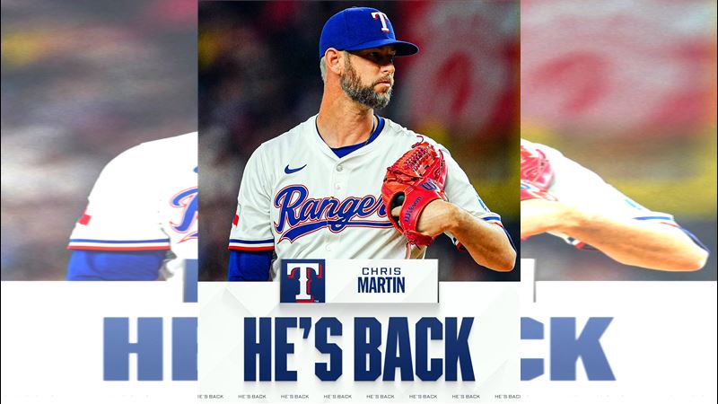 遊騎兵續約明年將滿40歲的後援投手馬丁（Chris Martin）。（圖／翻攝自MLB推特）