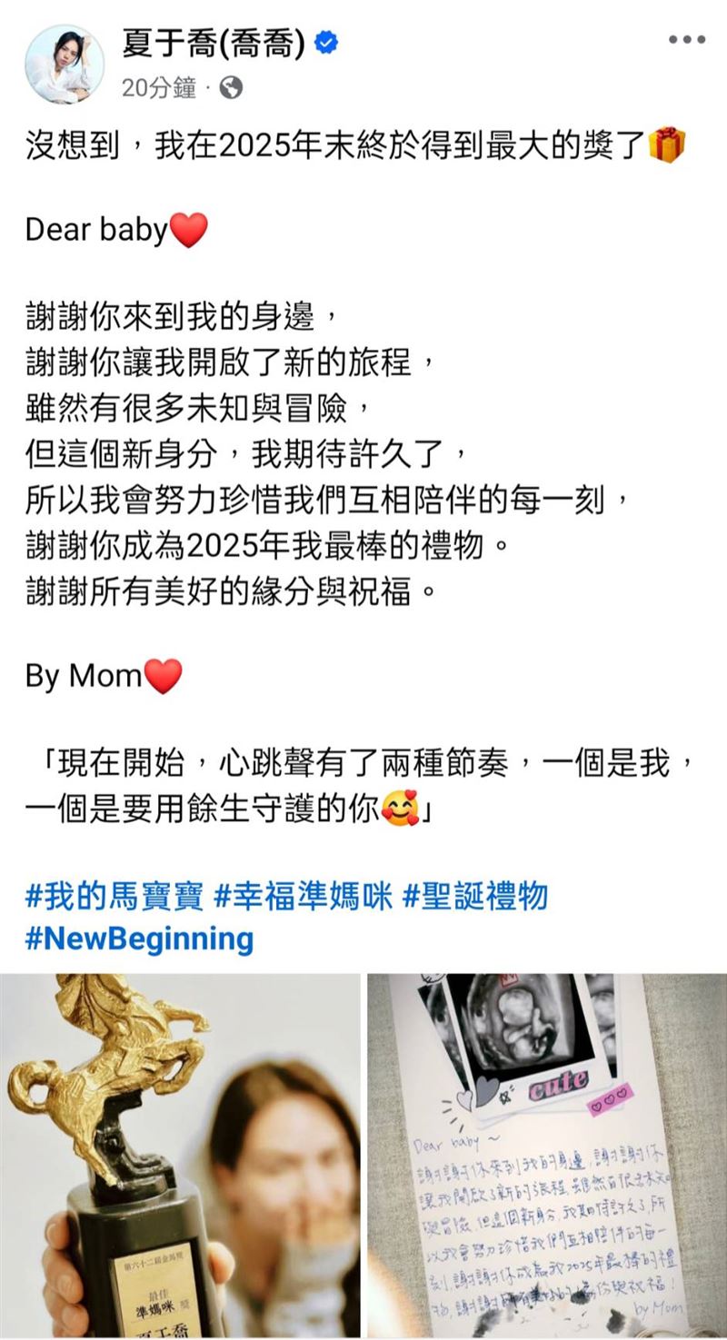 夏于喬宣布懷孕。(圖/翻攝自臉書)