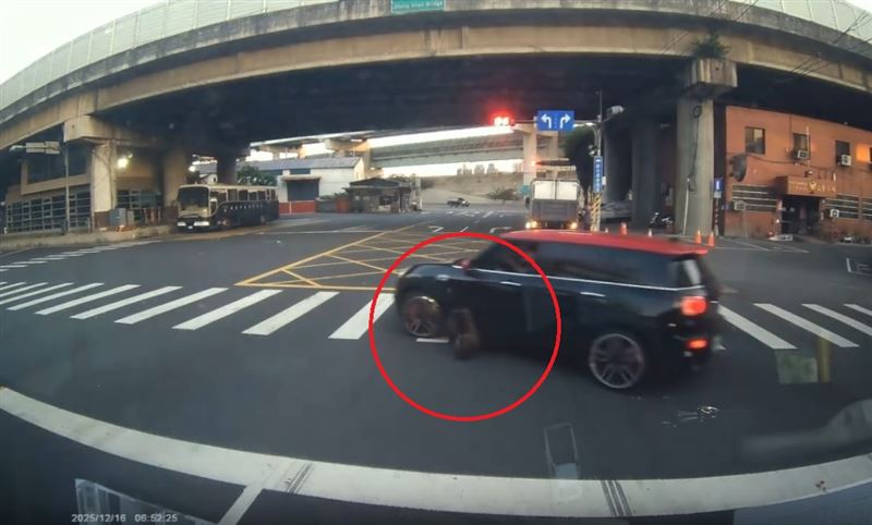 黑色汽車輾過小黑狗，整過程被拍下PO網。（圖／翻攝Threads@kero_hao）