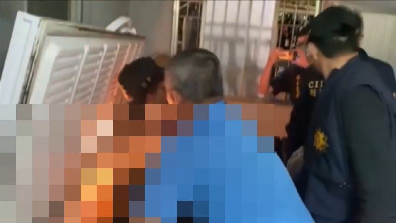 大批刑警從冰櫃中將台灣黑熊抱起。（圖／翻攝畫面）