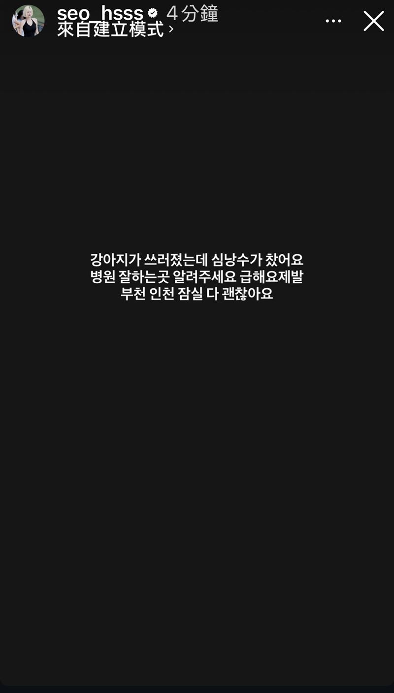 徐賢淑在 IG 限時動態以韓文發文，急求醫院治療。（圖／翻攝自IG @seo_hsss）