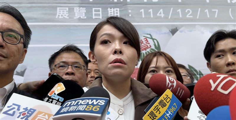 國民黨前發言人何志勇表態參選新竹市長，高虹安被問到看法時，露出疑惑的臉，轉向幕僚求救。（圖／翻攝畫面）