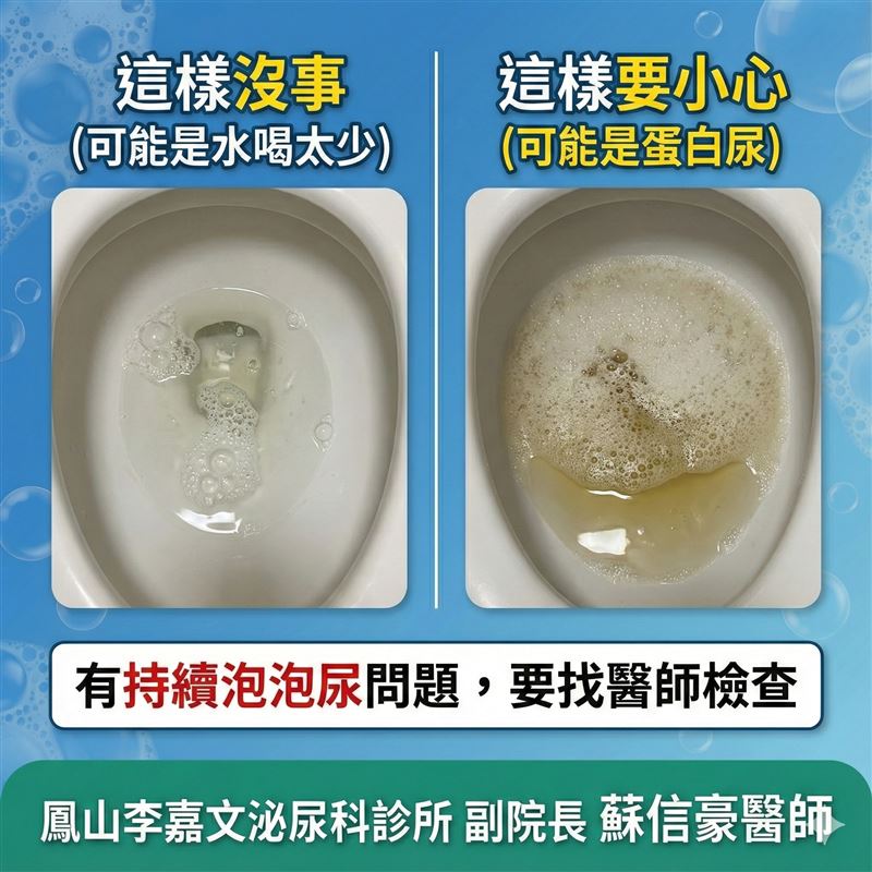 蘇信豪提醒,若出現泡泡尿一定不要輕忽,這很有可能是腎絲球過濾功能受損的警訊。(圖/翻攝自蘇信豪臉書)
