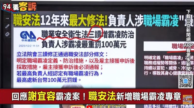 謝宜容霸凌案促《職安法》增「霸凌專章」