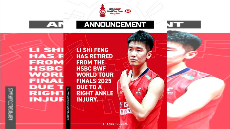 中國好手李詩灃在年終賽小組賽扭傷退賽。（圖／翻攝自X平台 @bwfmedia）