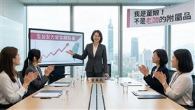 「不是老闆的附屬品，我是董娘！」台灣女力大爆發，財政部數據揭密，全台營利事業女性負責人占比飆37.4%創新高。不再只是站在男人背後的配角，從微型創業到中小企業，女性展現強大經營實力，證明「董娘」不只是稱謂，更是推動經濟的真老闆。（AI製圖，情境模擬）