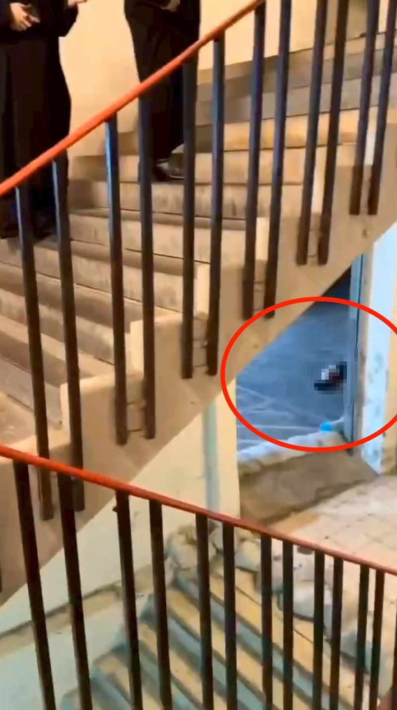 民眾從安全梯逃生，卻目擊張文墜地。（圖／翻攝畫面）