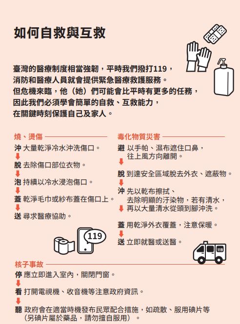 小橘書中，有提供一些自救與互救建議，及特定災害應對方式。（圖／翻攝自全民安全指引網站）
