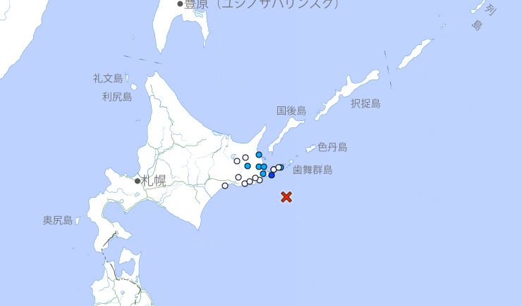 北海道連續兩次較大規模地震,圖為規模5.2的。(圖/翻攝自日本氣象廳)