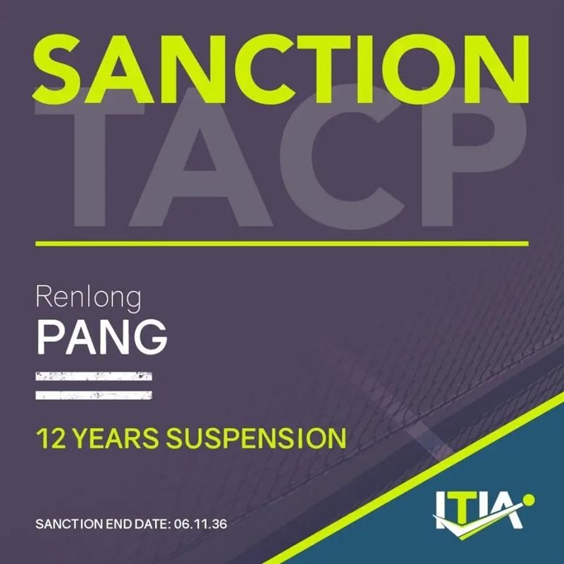 ITIA公布，逄仁龍涉22場遭禁賽12年。(圖/翻攝微博)
