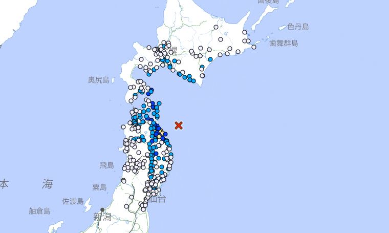 日本青森外海21日發生規模5.5地震（圖／翻攝自日本氣象廳）