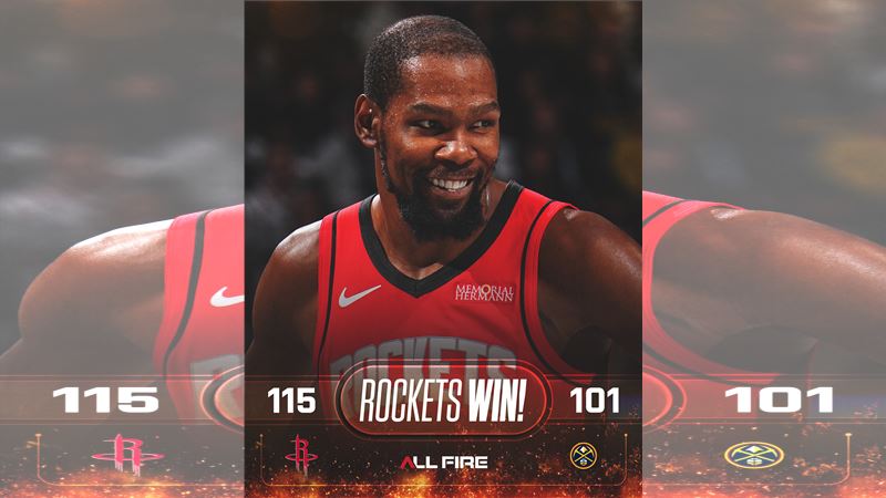 杜蘭特（Kevin Durant）攻下全場最高31分，火箭中止金塊6連勝。（圖／翻攝自火箭推特）